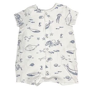 Pehr Short Sleeve Romper Size 6-12 Months Life Aquatic Print Organic Cotton